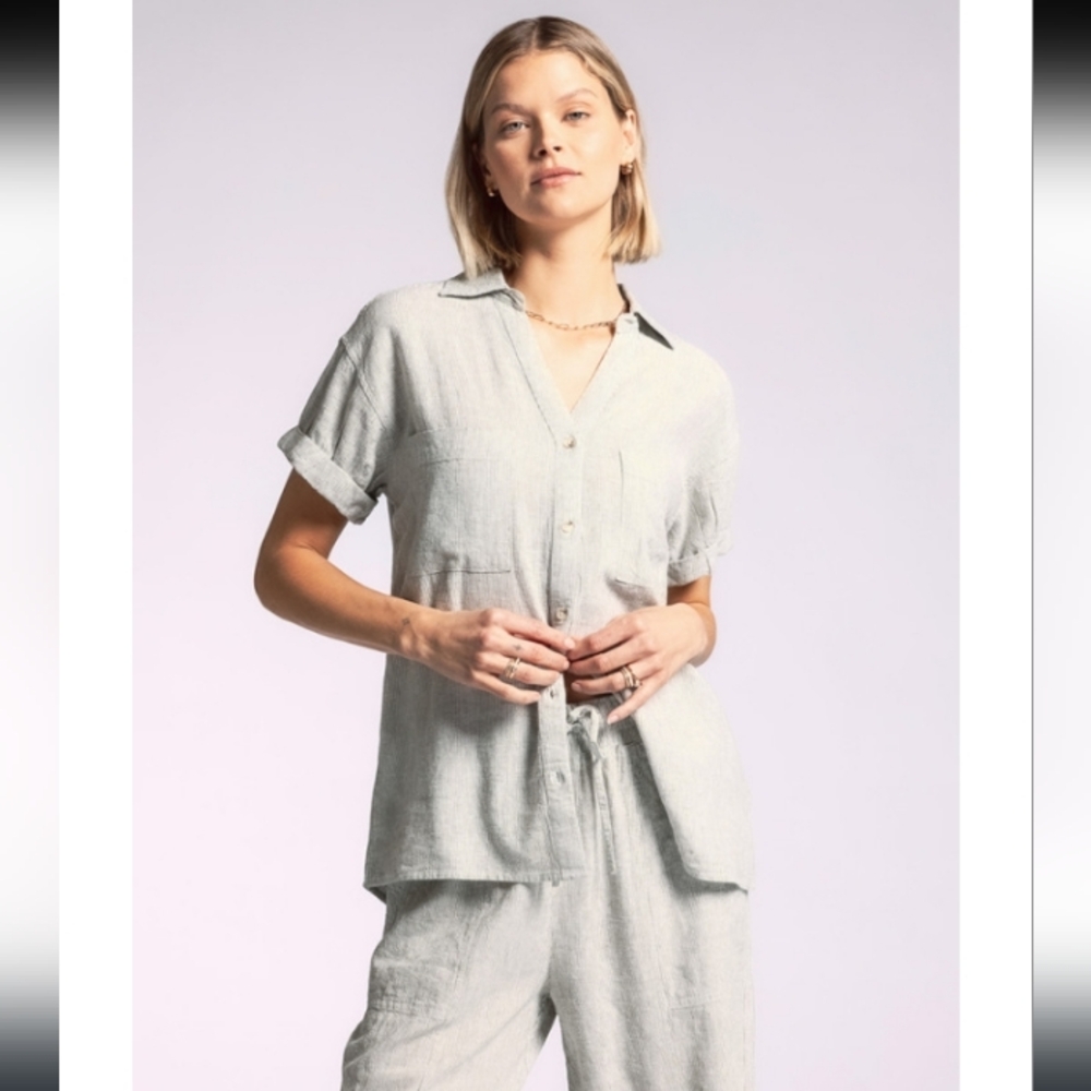 {Thread & Supply} Sydney Shirt and Solana Pants Set - Olive Stripe